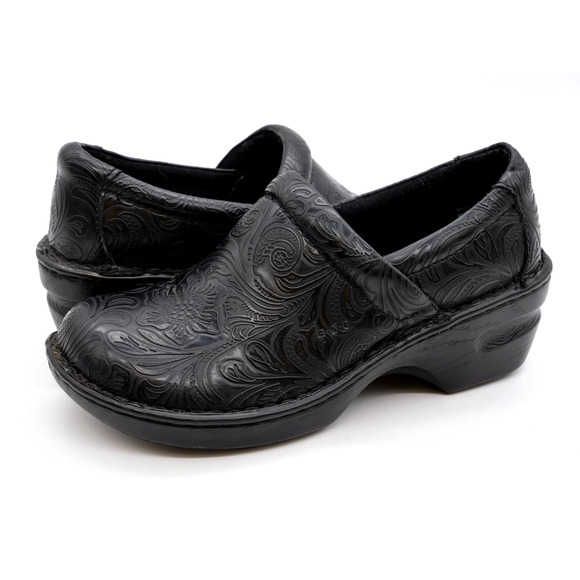 Boc Clogs Womens 6 Black Faux Leather Embossed Tooled Slip On Comfort Shoes - Picture 1 of 11